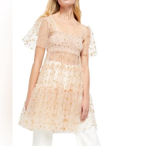 NWT Free People Starbright Glitter Smocked Tunic Top - Picture 2 of 6